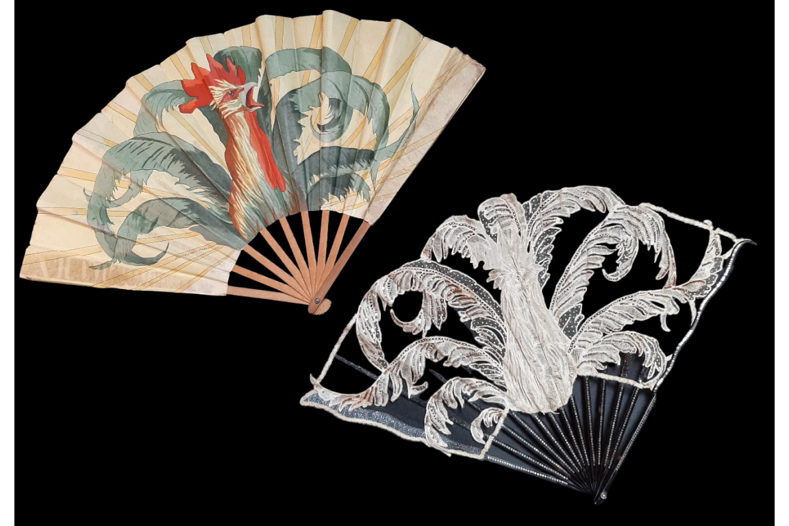 Roosters by Thomasse and Duvelleroy,  fans circa 1910