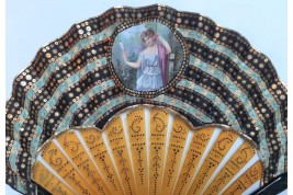 Beauty with flowers ,  fan circa 1900-1920