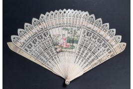 Three beautiful flowers and a tightrope walker. Four images fan circa 1820-30