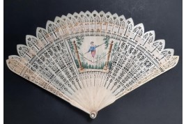 Three beautiful flowers and a tightrope walker. Four images fan circa 1820-30