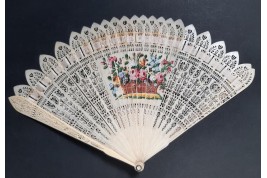 Three beautiful flowers and a tightrope walker. Four images fan circa 1820-30