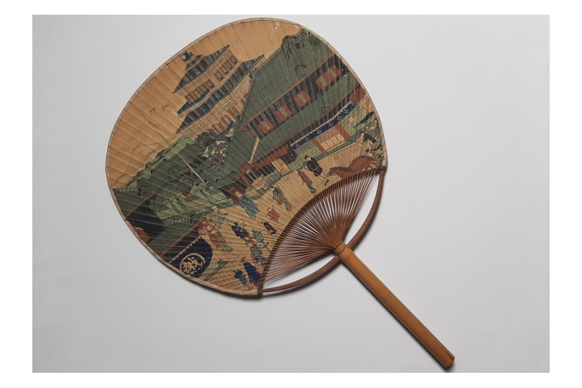 Japanese city, late 19th century fixed fan