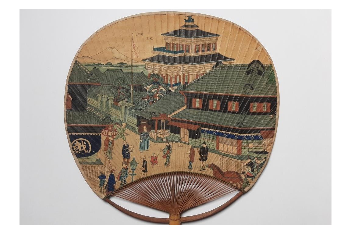 Japanese city, late 19th century fixed fan