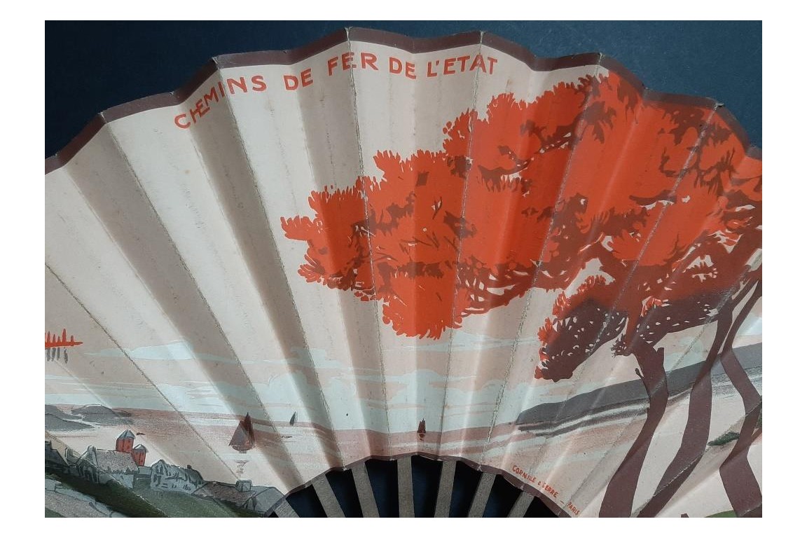 On the train to Normandy. Fan by Dorival for the Chemins de fer de l'État. Circa 1911