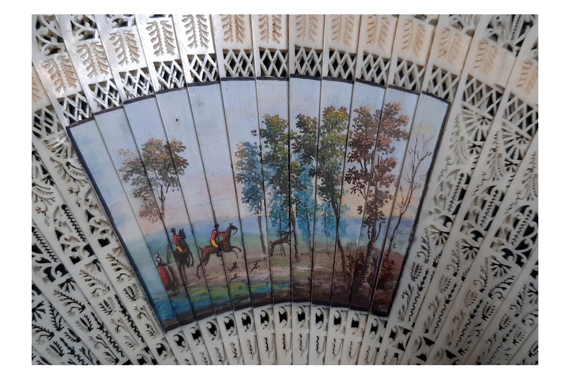 Hunting and greasy poles, 4 images fan circa 1820-30