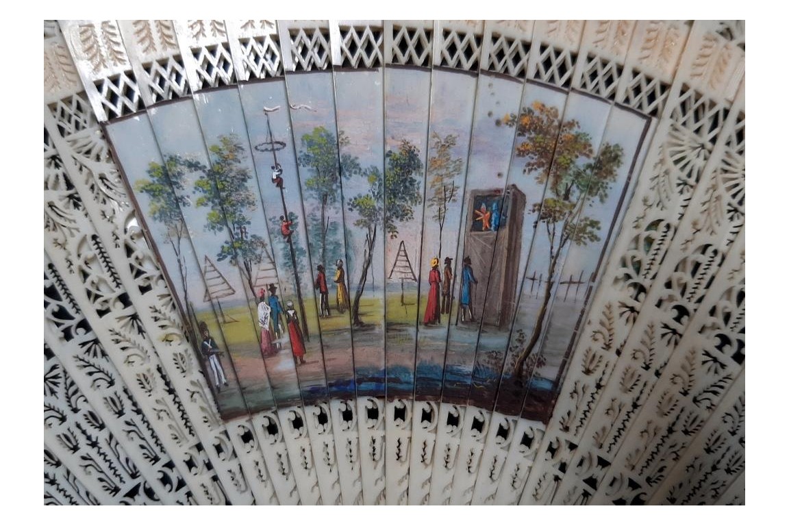 Hunting and greasy poles, 4 images fan circa 1820-30