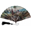 A walk in the mountains,  fan by Lasellaz, period Belle Epoque