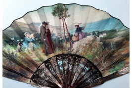 A walk in the mountains,  fan by Lasellaz, period Belle Epoque