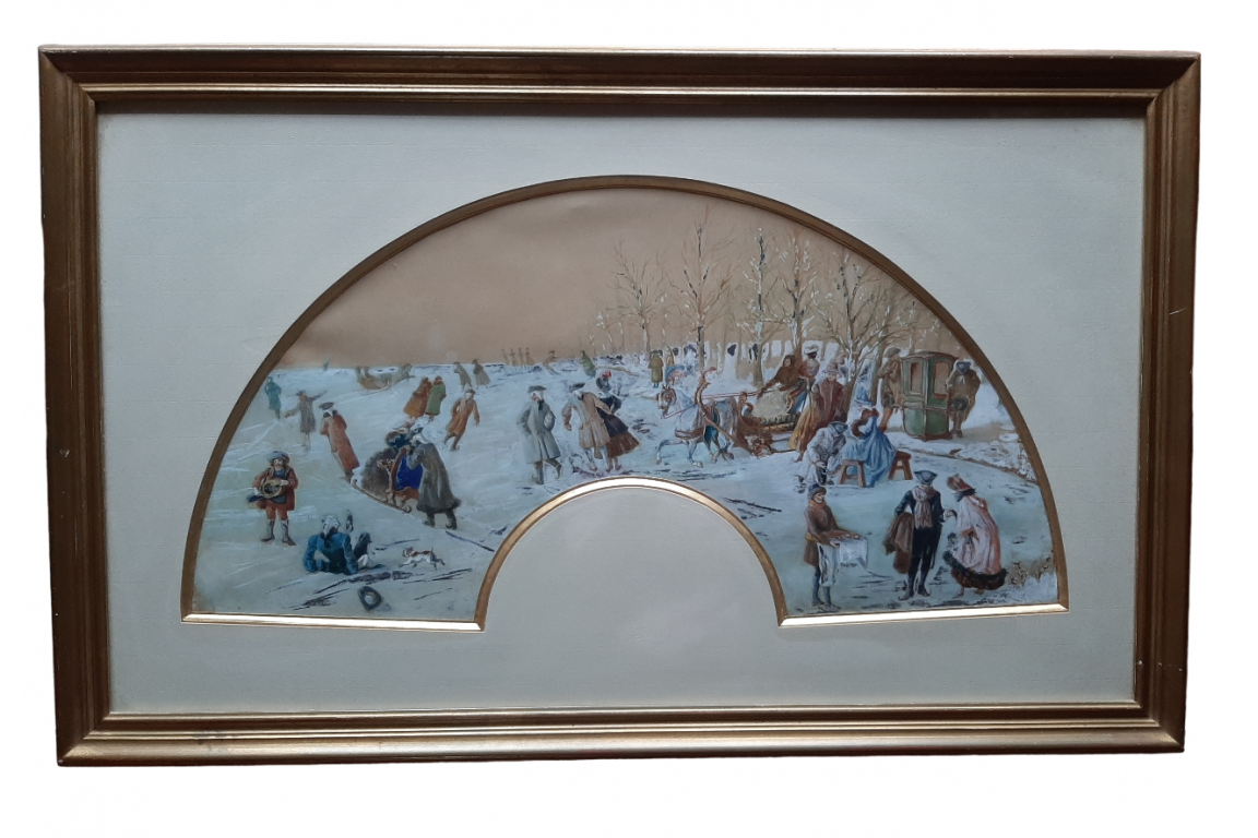 The joys and sports of winter, fan leaf late 19th century