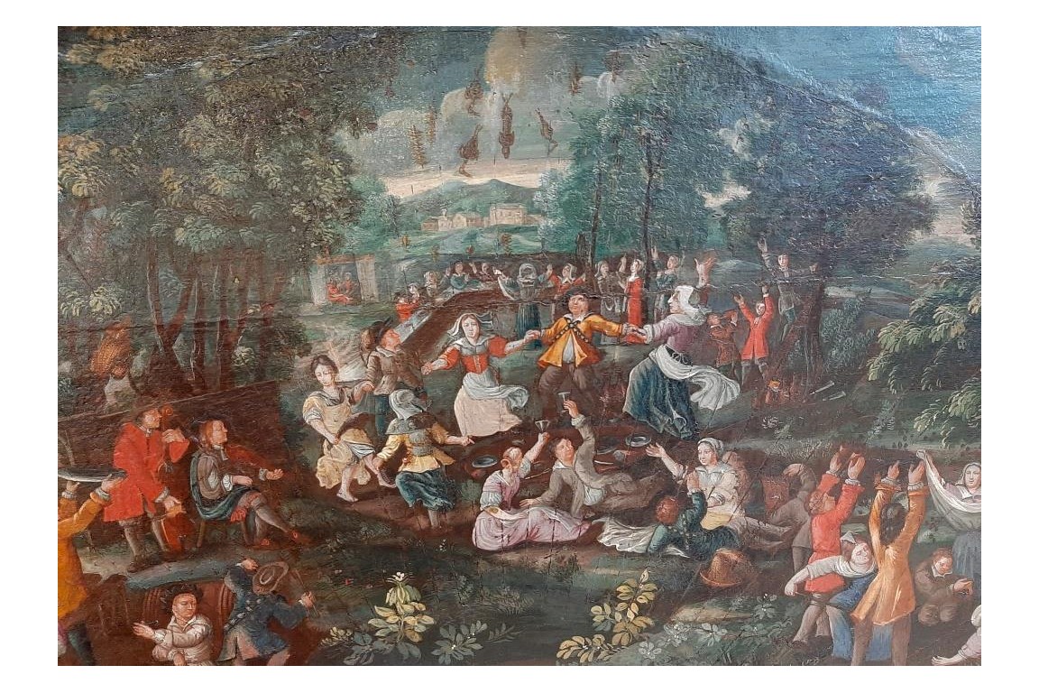 Banquet, festin et pique-nique, feuille d'éventail fin XVIIème siècle