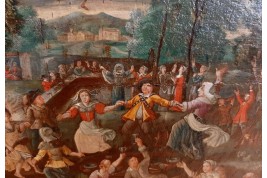 Banquet, festin et pique-nique, feuille d'éventail fin XVIIème siècle