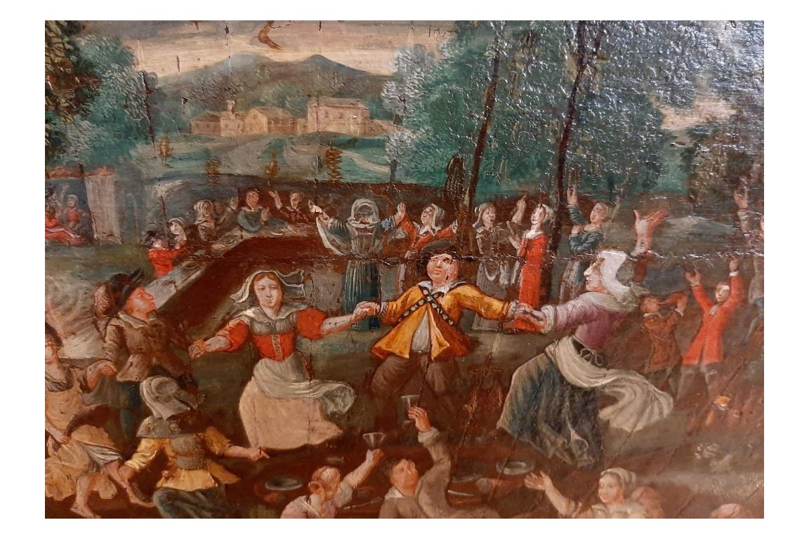 Banquet, festin et pique-nique, feuille d'éventail fin XVIIème siècle