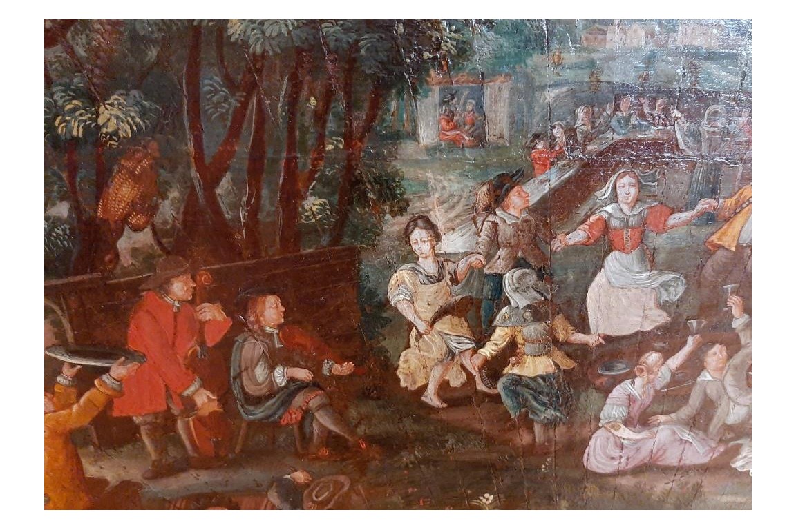 Banquet, festin et pique-nique, feuille d'éventail fin XVIIème siècle