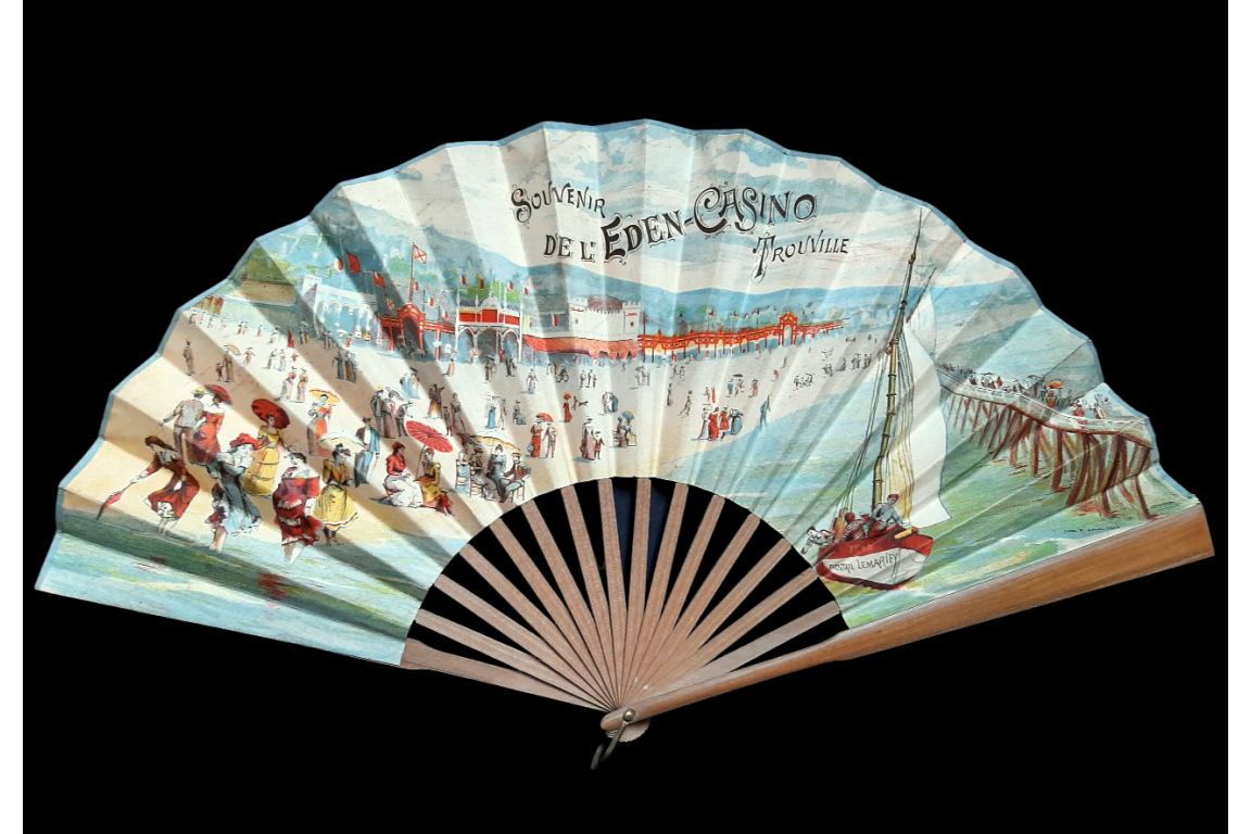 Beach pleasures and sailing, late 19th century fan