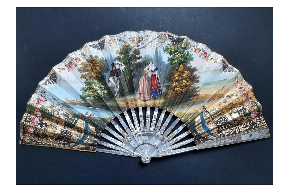 Captive balloon for children's play, fan circa 1820