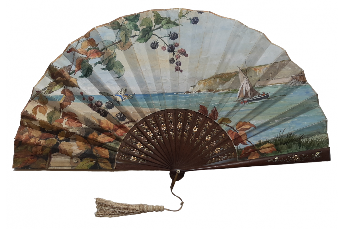 Sailing in Normandy, fan by Georges Gassies circa 1880