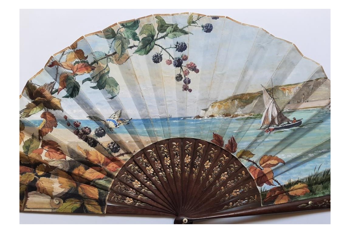 Sailing in Normandy, fan by Georges Gassies circa 1880