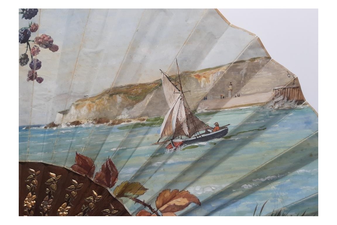 Sailing in Normandy, fan by Georges Gassies circa 1880