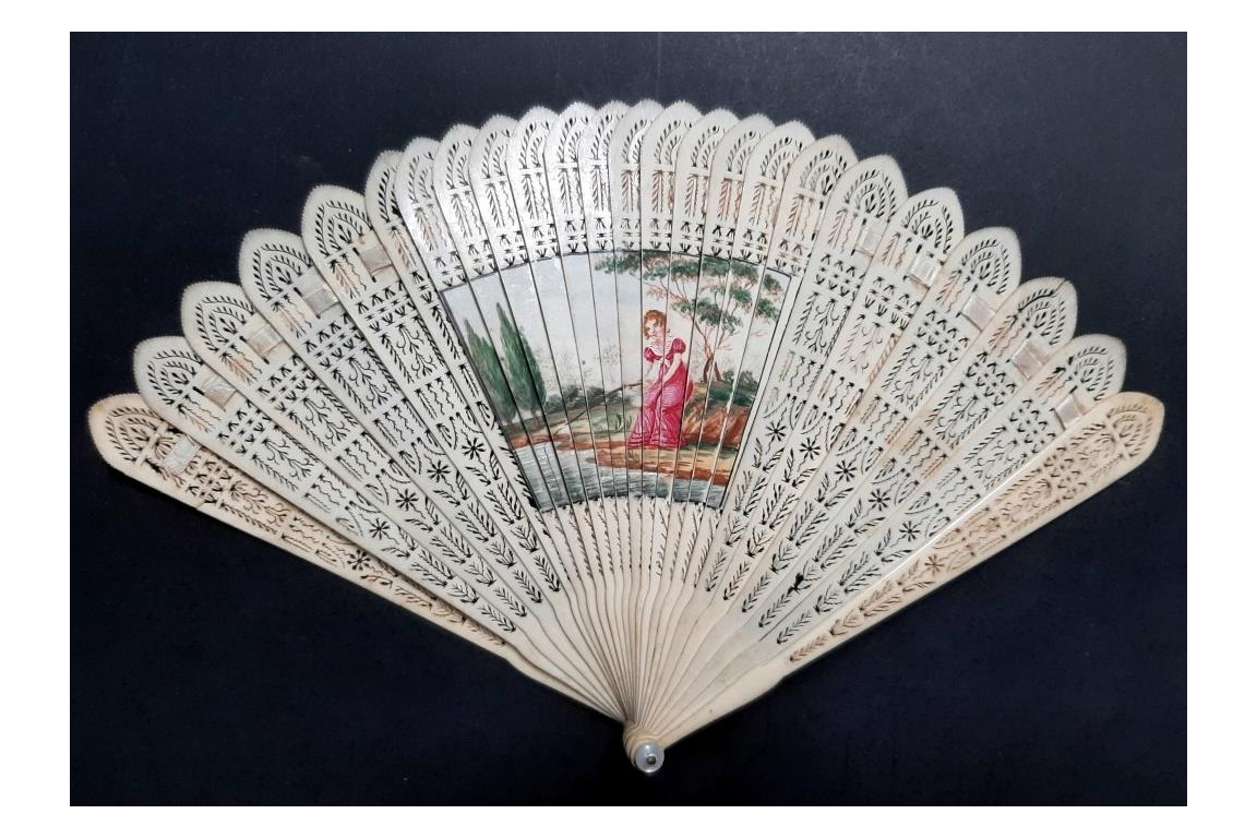 Fishing and walking. 4 images fan, circa 1820-30