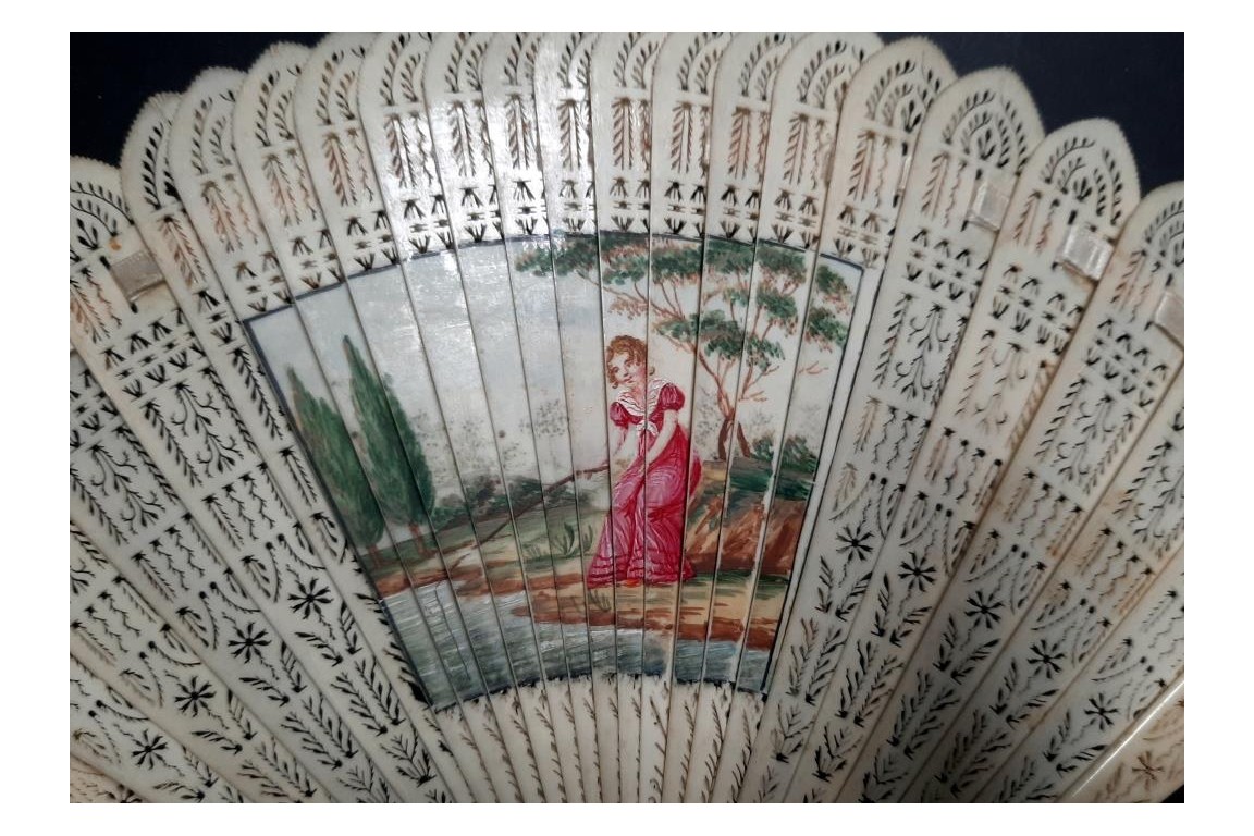 Fishing and walking. 4 images fan, circa 1820-30