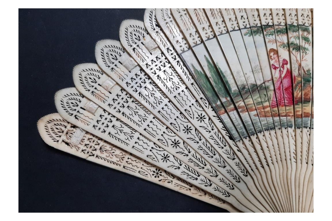 Fishing and walking. 4 images fan, circa 1820-30