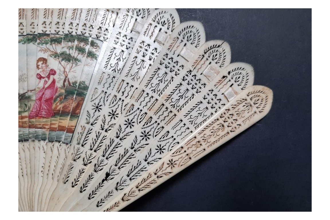 Fishing and walking. 4 images fan, circa 1820-30