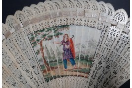 Fishing and walking. 4 images fan, circa 1820-30