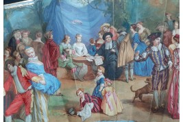 Le contrat de mariage d’après Watteau, éventail de Lièvre vers 1860