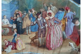 Le contrat de mariage d’après Watteau, éventail de Lièvre vers 1860