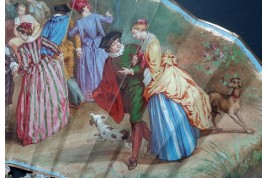 Le contrat de mariage d’après Watteau, éventail de Lièvre vers 1860