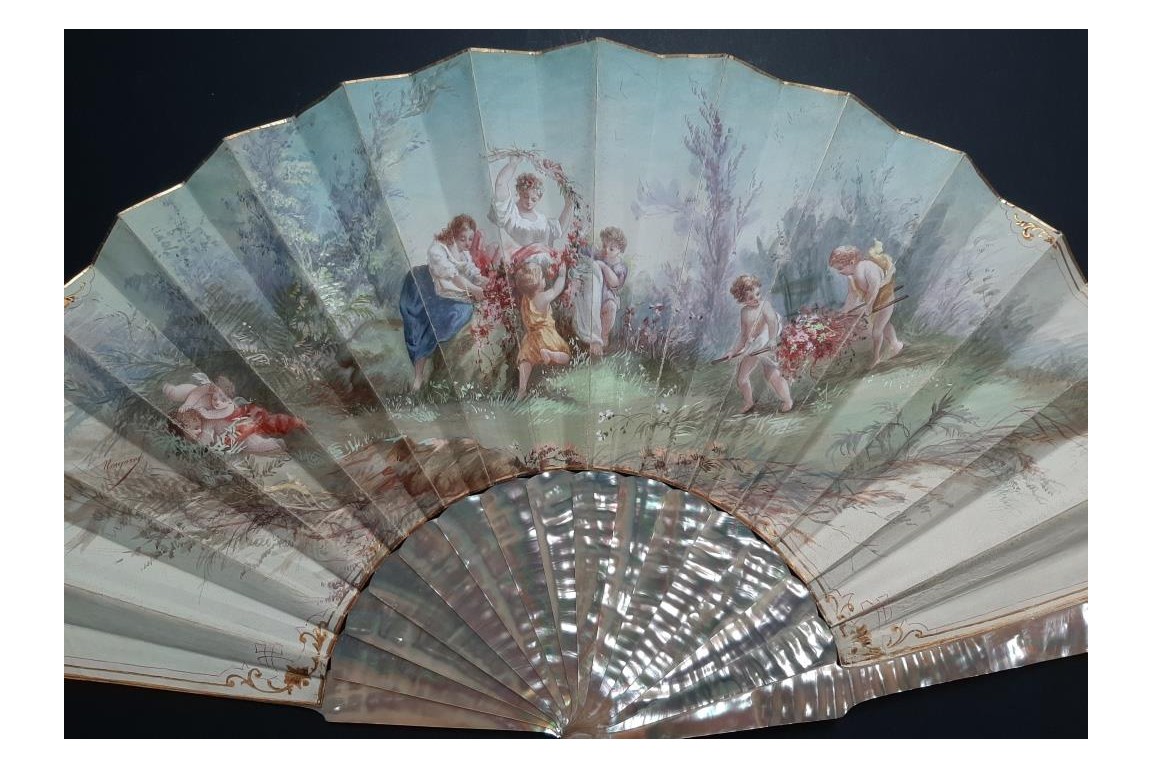 Flowering the bride-to-be, fan by Noujaret, late 19th century