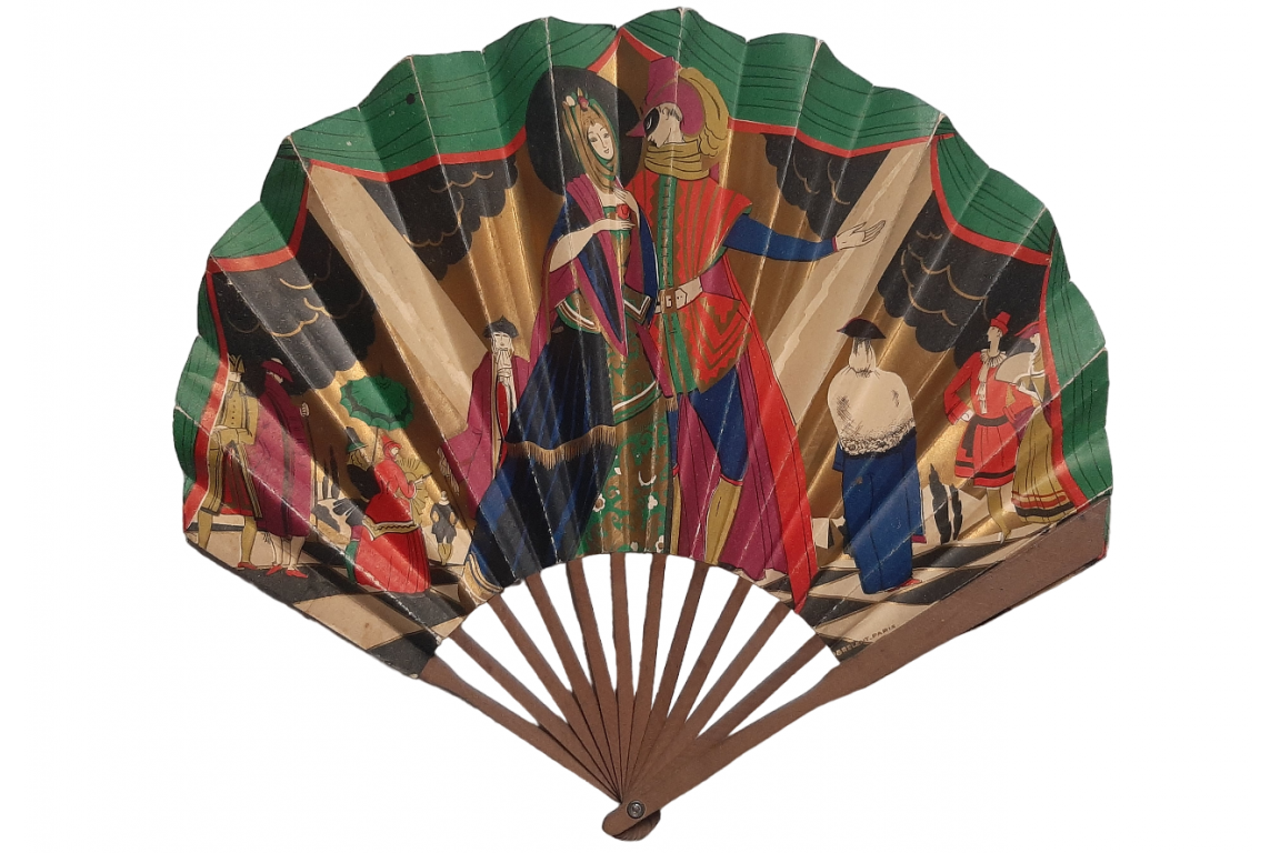 The masked ball at the Grands Magasins du Louvres, fan circa 1910-20