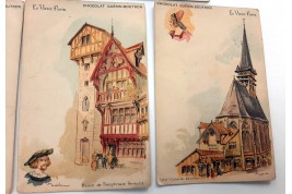 Old Paris at the 1900 Exposition universelle, fan and cards after Robida