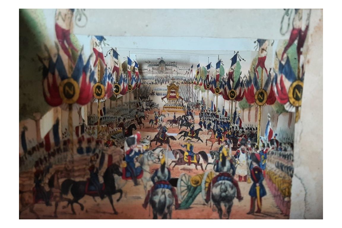 La Distribution des Aigles au Champs de Mars le 10 mars 1852, vue dépliante à perspective