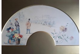 Dandy parisien au marché aux fleurs, projet d'éventail d'Henri Jourdain, période Belle Époque