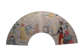 Le passage des Panoramas en 1830, feuille d'éventail d'après Courboin, 1899