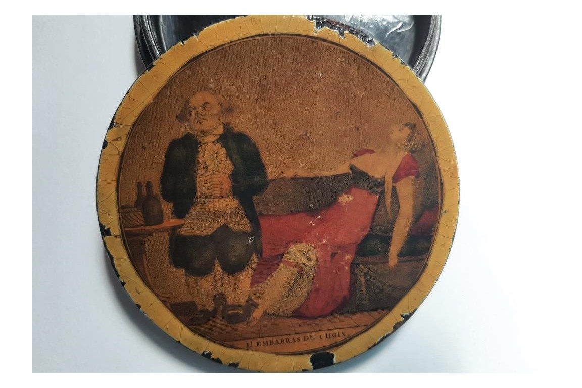 Seeing sex in the peep show, erotic snuffbox, 19th century