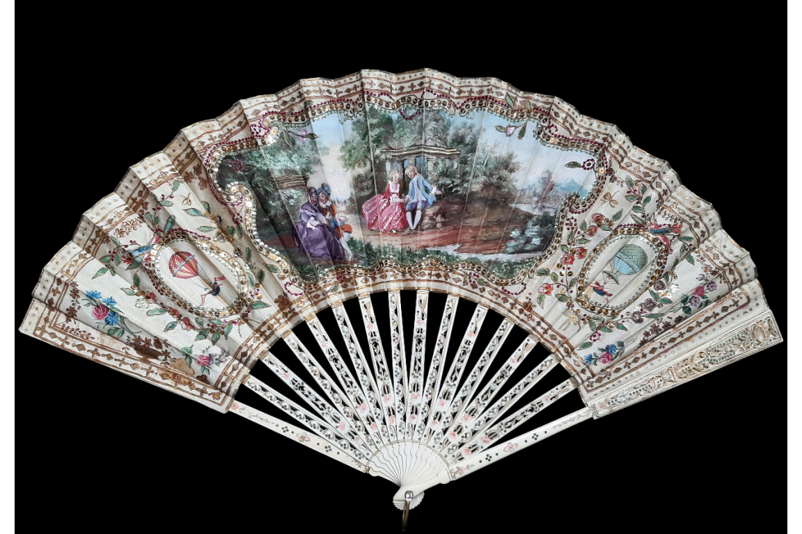 Souvenir of the first aerostatic balloons, fan circa 1900