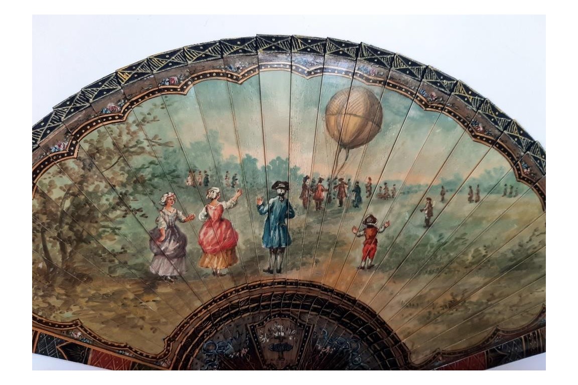 L'atterissage du ballon de Charles et Robert, éventail vers 1900