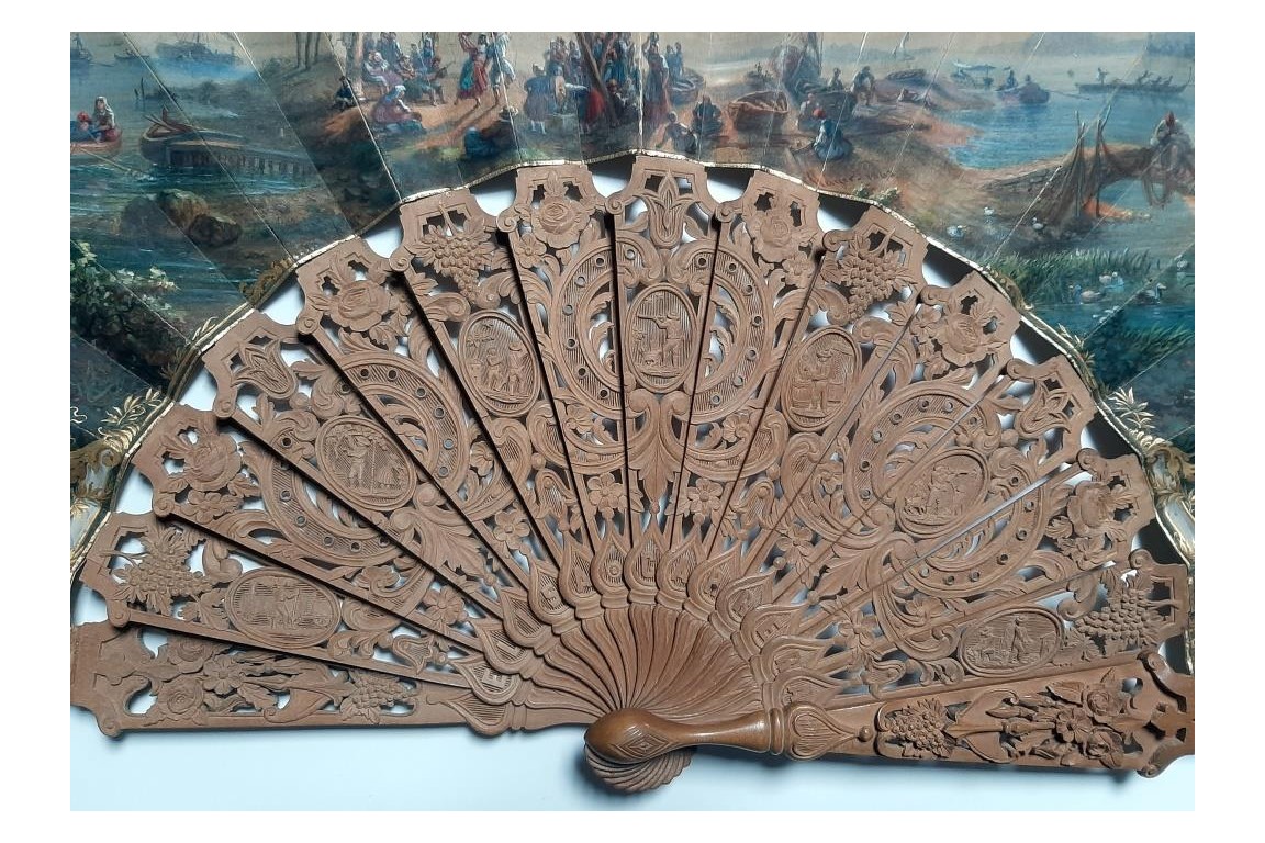 Coming by train to celebrate the harvest in Naples, fan circa 1863