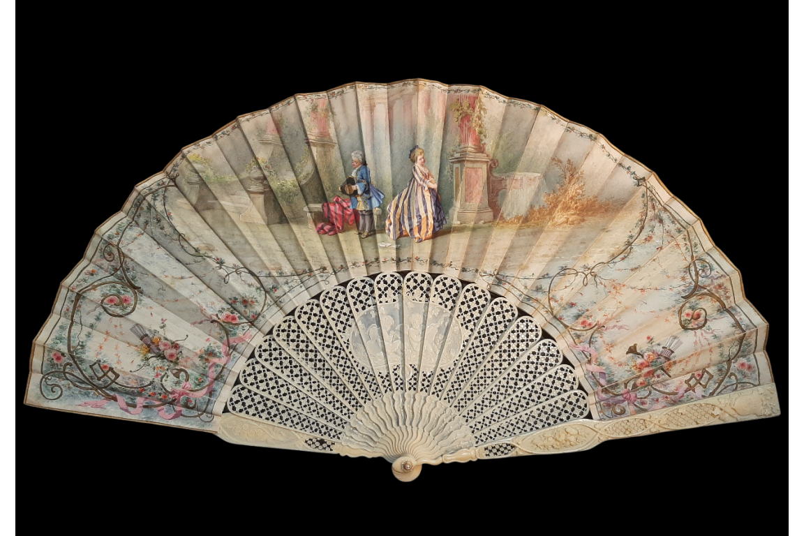 Shyness in love, fan by Edouard Lièvre, circa 1860-70