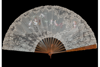 Sedan chair by Rodigue. Lace fan, circa 1890-95