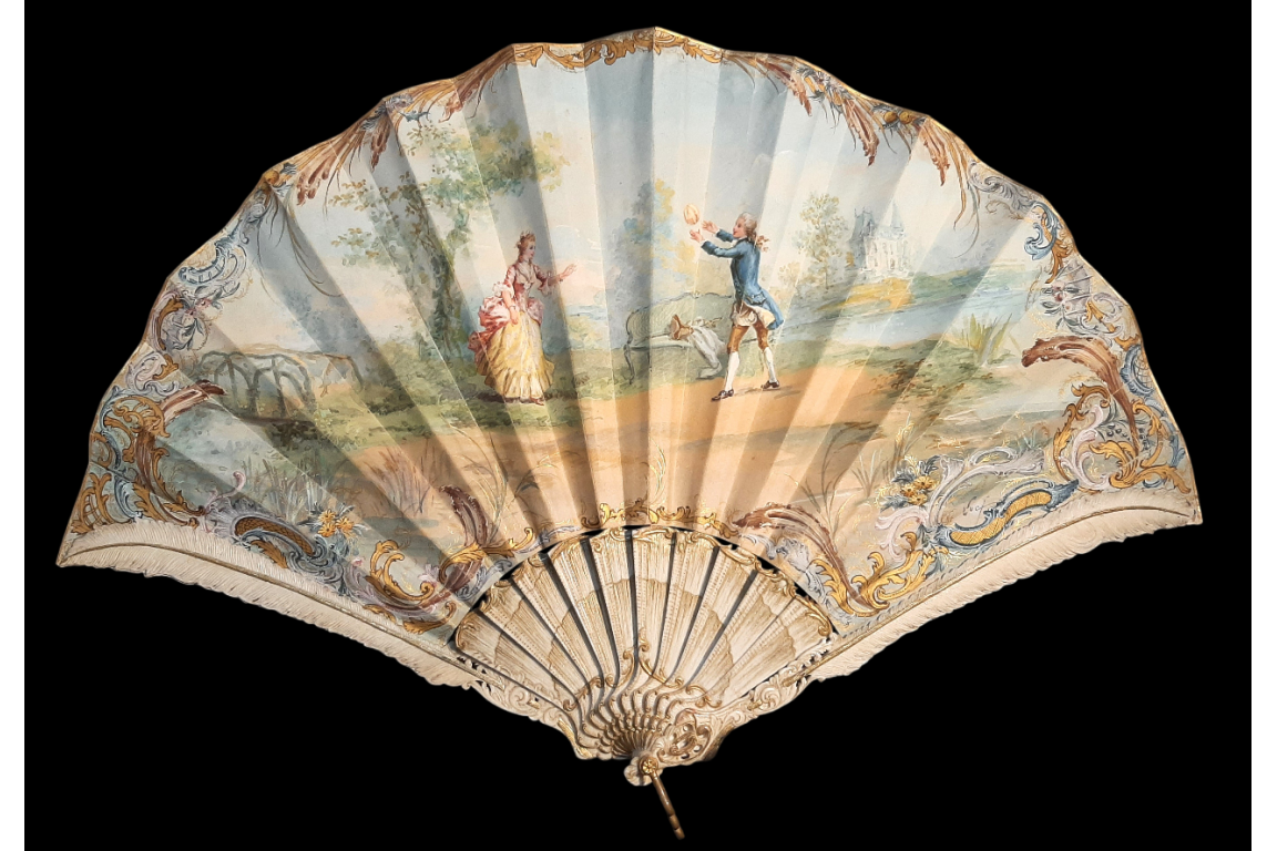 Jeu de ballon au château, éventail de Lucot et Rodien vers 1900