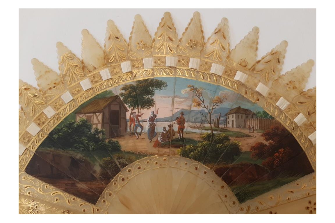 Dancing to the sound of the Italian zampogna, fan circa 1820-30