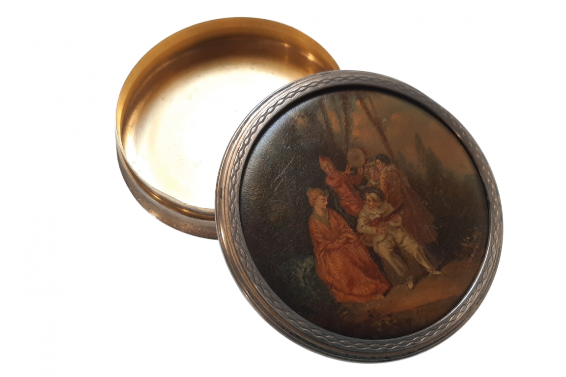 The Italian serenade,  after Watteau. Snuffbox, 19th century