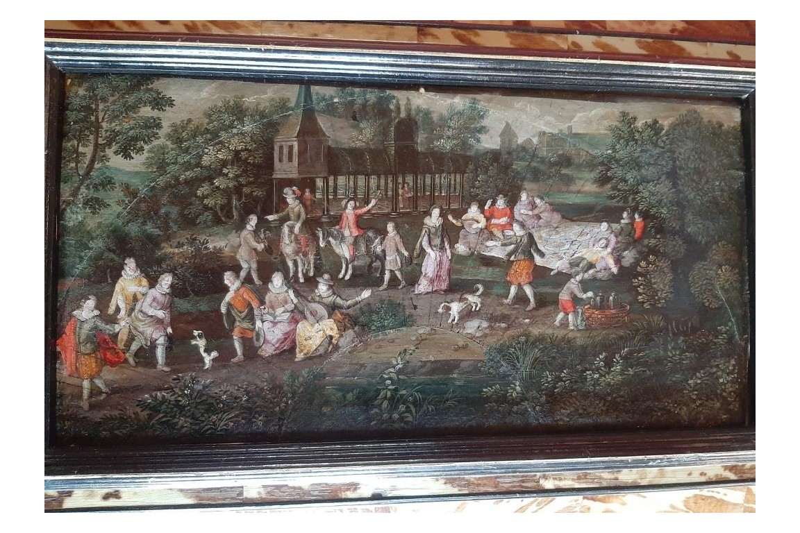 Dancing picnic, fan with rectangle 17th century