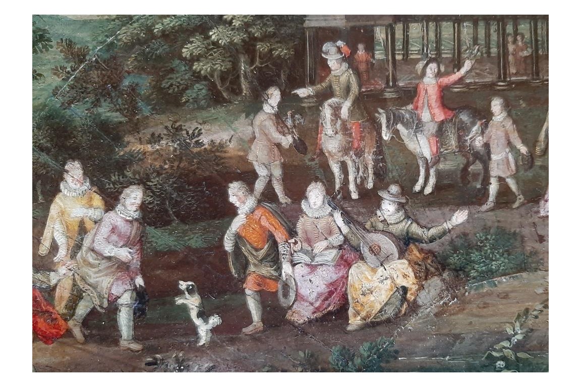 Dancing picnic, fan with rectangle 17th century