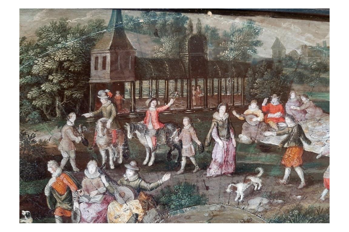 Dancing picnic, fan with rectangle 17th century