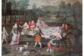 Dancing picnic, fan with rectangle 17th century