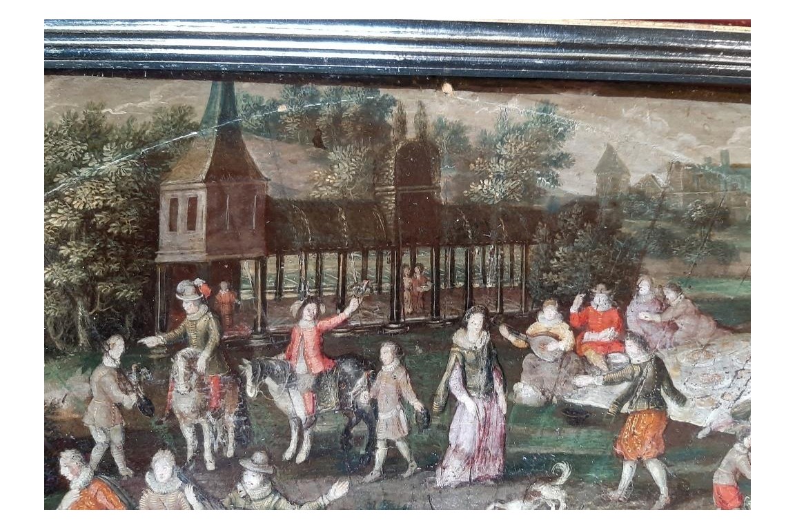 Dancing picnic, fan with rectangle 17th century